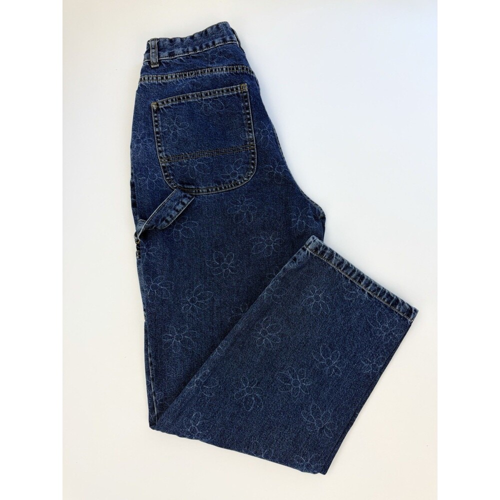 Cotton On Floral Carpenter Jeans Size 8 Blue Wide Leg Cargo Pants High Rise - Picture 5 of 13